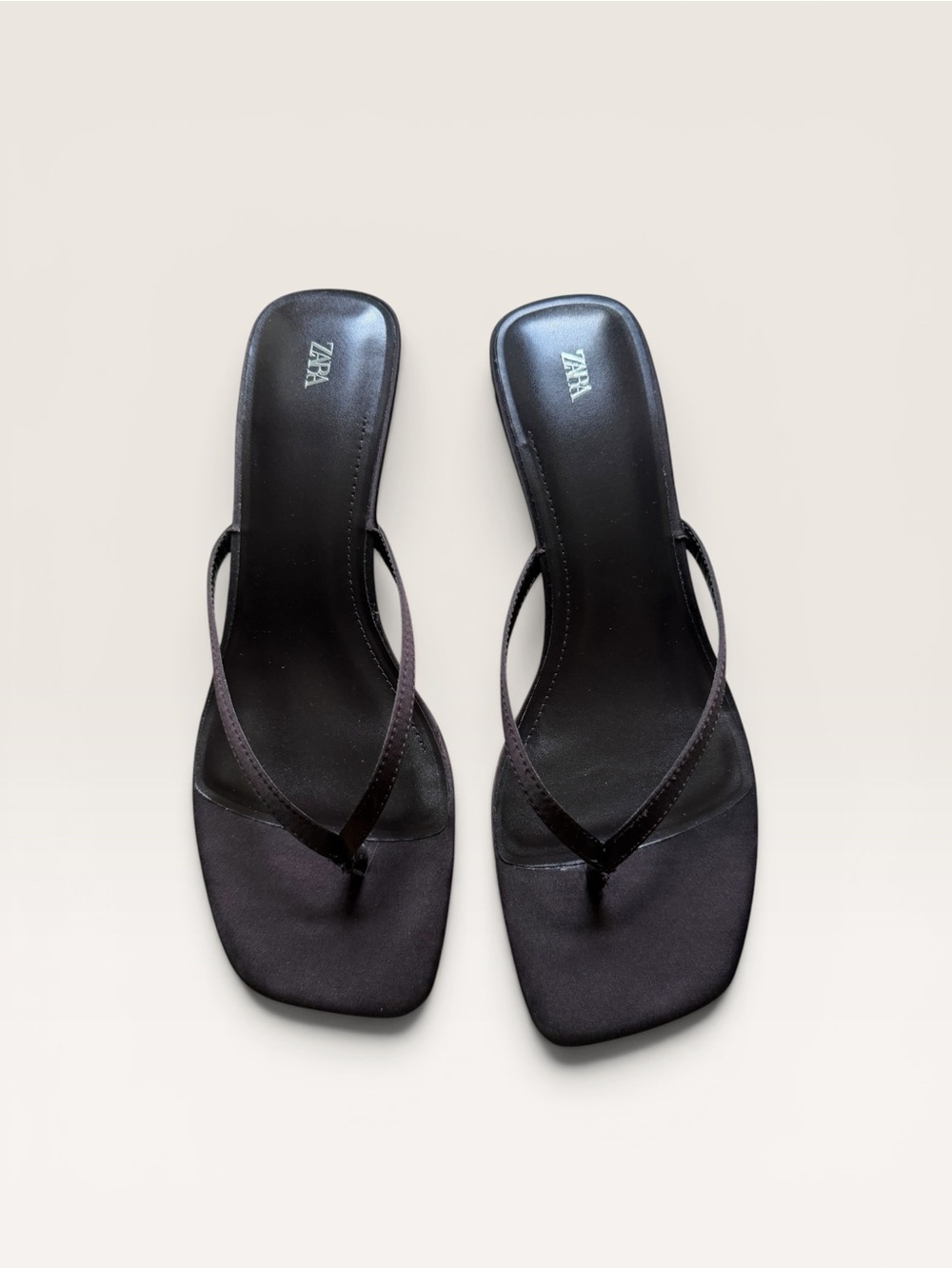Zara Satin Kitten Heel Thong Sandals Dark Brown Heels Women’s 9.5 EU 41